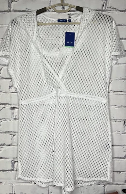 Apt 9 Blanco Traje de Baño Cubre Top MEDIANO Cintura Elástica Con Capucha Playa Vacaciones NUEVO Foto 1 de 4