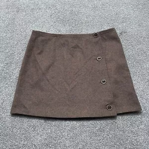 prAna Skirt 10 Espresso Brown Nicky Wool Blend Side Button True Wrap Ladies - Picture 1 of 9