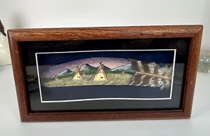 Windmill Designs Hand Painted Tepees Turkey Feather Signed Laura Obert - Picture 1 of 9