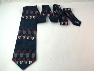 Corbata de seda abstracta Galleria & Co hecha a mano azul gris borgoña oro blanco Foto 1 de 4