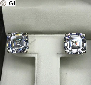 4Ct Asscher Cut Lab Grown Diamond Prong Stud Earrings 14k Solid White Gold - Picture 1 of 10