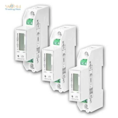 Stromzähler LCD, 230V Drehstromzähler Kalibriert, 1-Phasen für DIN-Hut-Schiene