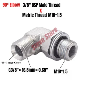 Hydraulic Fitting 90° Elbow 3/8" BSP Male Thread x M18 M18*1.5 Male O-Ring - Picture 1 of 1
