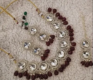 Indian Bollywood Gold Plated Kundan Choker Bridal Necklace Earrings Jewelry Set - Picture 1 of 6