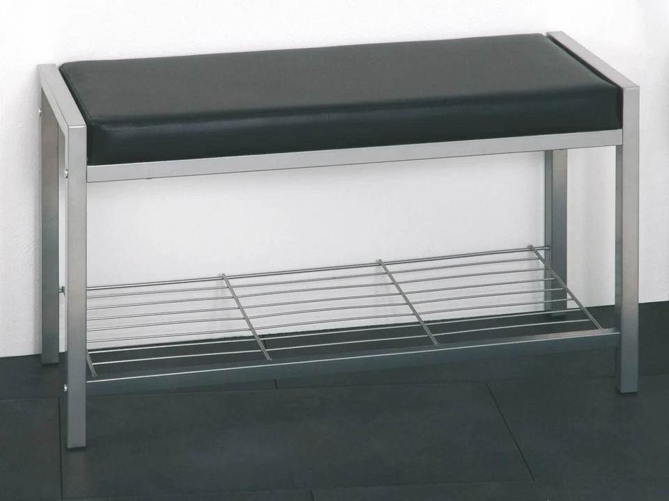 Haku Bank aus Stahl alufarben mit Schuhablage Sitz gepolstert Kunstleder schwarz - Bild 1 von 1