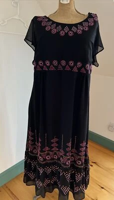 Anna Scholz Simply be Maxi Dress Womens 22 Black Pink Embroidered Boho Lined - Image 1 of 4