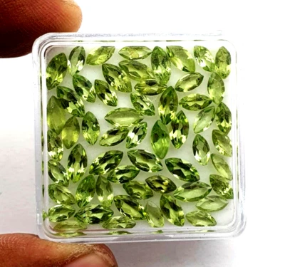 Натуральный перидот огранка маркиза драгоценные камни россыпью лот 126 шт. 3x6-3,5x7 мм 34,40 карата - Изображение 1 из 4