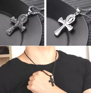 "Antiguo Egipto Copto Cruz Ankh Colgante Acero Inoxidable Cadena 24" * Vendedor del Reino Unido* - Imagen 1 de 10