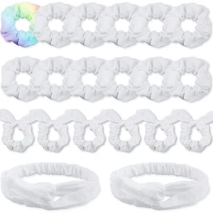 20PCS White DIY Cotton Scrunchies Tie-Dye Headbands Hair Accessories for Girls - Picture 1 of 7