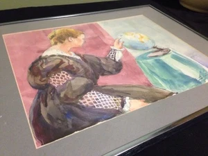 Original Watercolor Vermont Artist Helen Eldred Woman Globe Beautiful - Picture 1 of 6