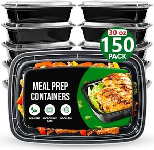 30 oz Bulk 150 confezioni contenitori per alimenti da asporto con coperchi rettangolari in plastica - Foto 1 di 8
