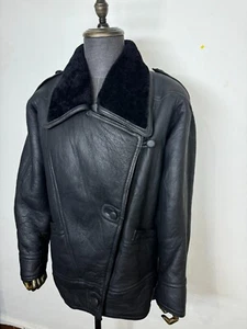 Vintage Double Breasted Nappa Leather Jacket Shearling Fur lined Classic 38R 40R - Picture 1 of 24