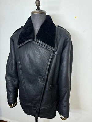 Vintage Double Breasted Nappa Leather Jacket Shearling Fur lined Classic 38R 40R - Image 1 of 4