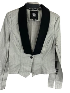 Rock & Republic Black Tie Tuxedo Style Light Grey Denim Jacket One Button Sz S - Picture 1 of 14