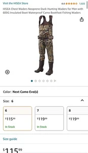 HISEA 600G Insulated Hunting Waders Rubber Bootfoot Neoprene Chest Fishing Wader - Picture 1 of 7