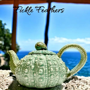 Sea Urchin Blue Sky Ceramic, Turquoise Teapot, 10.5" x 6" x 5"  NEW Beach Chic - Picture 1 of 24