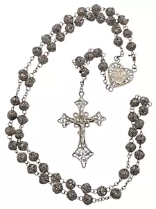 VINTAGE Sterling Silver Filigree Rosary Beads with Crucifix - Picture 1 of 3