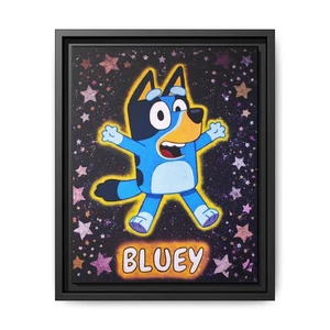Bluey Portrait gerahmter Leinwand Kunstdruck - bunt skurrile Deko, Kinder [...] - Bild 1 von 21