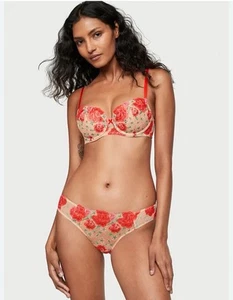 NWT Victorias Secret Nude Embroidery Floral Lace Bra (36C) And Panty (XL) Set - Picture 1 of 4