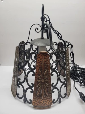 ANTIGO RENASCIMENTO ITALIANO ITALIANO LUZ PENDURADA ALUMÍNIO E FLORES DE COBRE ITÁLIA - Imagem 1 de 4