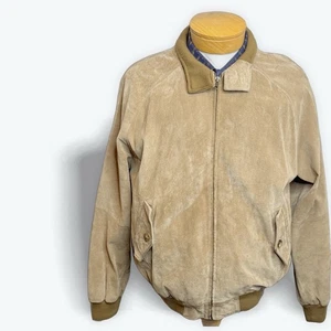 ORVIS Large Men's Suede Leather Zip Bomber Jacket Plaid Flannel Lined Size - Picture 1 of 13