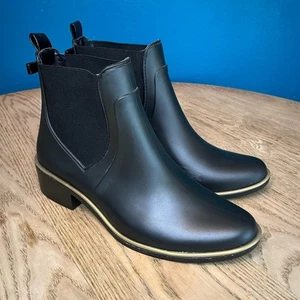 kate spade Sedgewick Rain Boots Black Pull On Rubber Bootie Women’s Size 8/9 - Picture 1 of 10