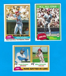 1981 Topps Mike Schmidt 3-card Lot #3 #206 #540 Philadelphia Phillies HOF NM-MT - Picture 1 of 2