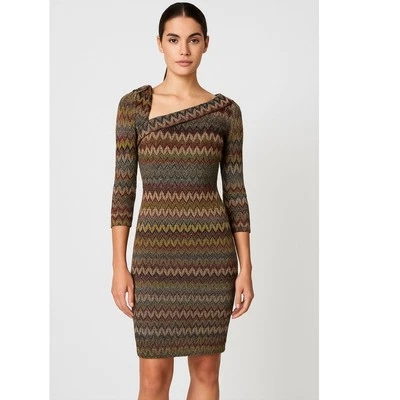 Sexy Vestido David Meister Tejido en Zigzag Bodycon Talla 4 Escote Asimétrico Chevron Foto 1 de 4