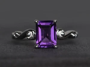 925 Sterling Silver Purple Amethyst Women Minimal Ring US Duty Free - Picture 1 of 4