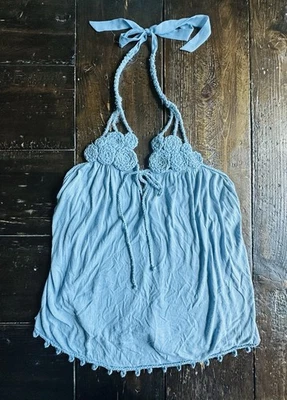 BCBG Max Azaria Top Women’s Blue Sleeveless Sexy Size Medium Halter Tie - Image 1 of 4