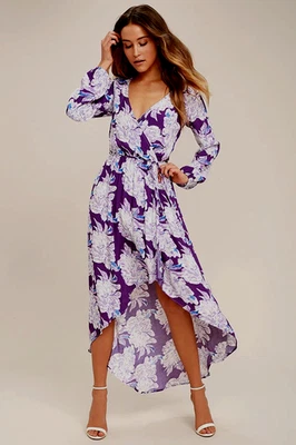 Lucylove Women's  Purple Floral Wrap Dress Size-M - Image 1 of 4