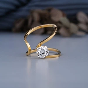 1.50 CT Round Cut IGI Cert D VVS2 Lab Grown Diamond Women's Ring 14k Yellow Gold - Picture 1 of 6