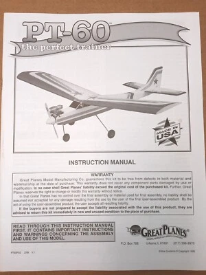Great Planes PT-60 60 Size Manual Instruction Book PT60P03 New! OEM Not A Copy - Image 1 of 4