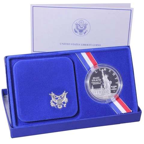 1986 S Statue Of Liberty Centennial Proof Commem 90% Silver Dollar Coin in Box Cover