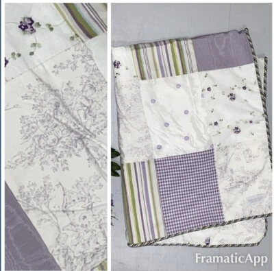 Glenna Jean Penelope Crib Quilt Blanket Toile Gingham Floral Patchwork Purple - Image 1 of 4