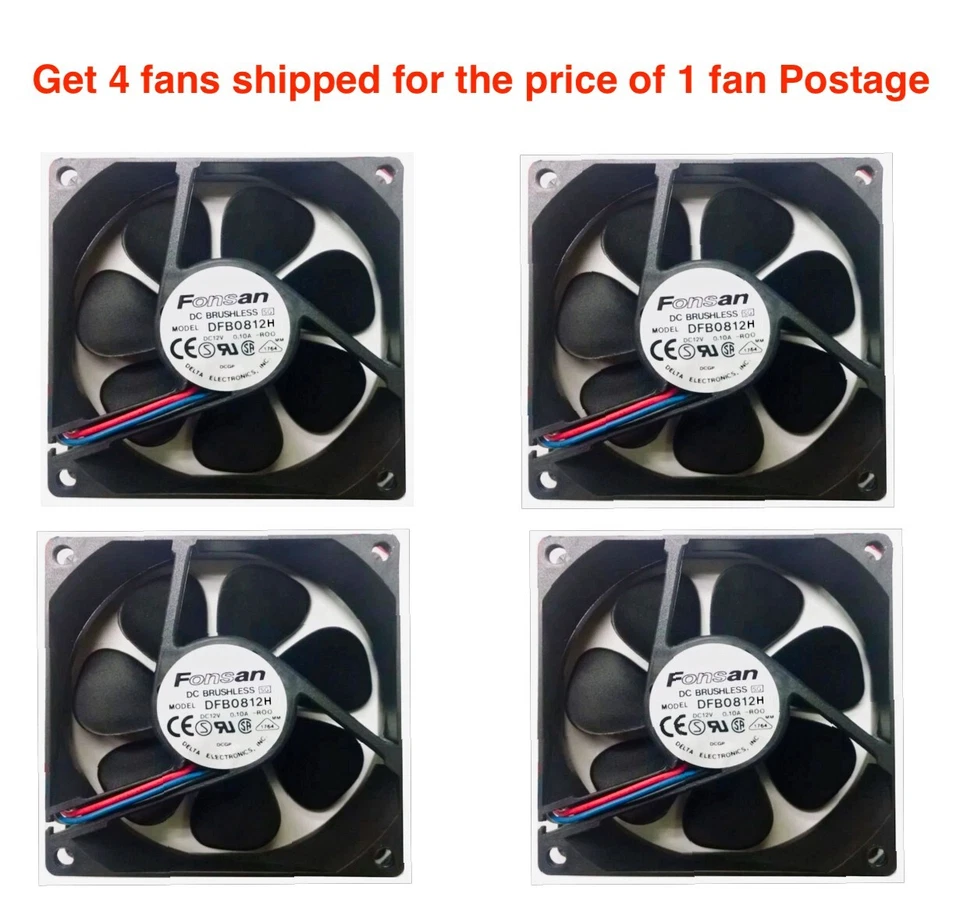 4X High efficiency 12V Brushless low noise DC CPU Cooling fan-3 wire-80x80x25mm - Image 1 of 4