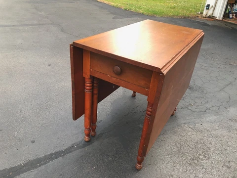 Antique Vintage Cherry Drop-Leaf Gateleg Dining Table with Drawer Cover