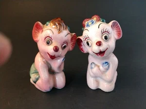 Vintage Mid Century Pink Mouse Salt Pepper Shakers Japan - Picture 1 of 8