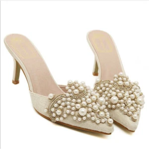 Mujeres Gatito Elegantes Perlas Estrás Tacones Sandalias Mulas Damas Zapatillas Zapatos - Imagen 1 de 10
