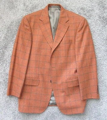 MENs 37S OLIVER SPENCER MAESTRO 100% WOOL ORANGE GREY CHECK SPORT JACKET BLAZER - Image 1 of 4