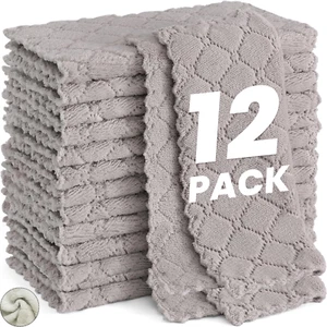 12 Pack Kitchen Dish Cloths (10X10″ Gray) Coral Fleece Microfiber Towels, Ultra - Picture 1 of 6