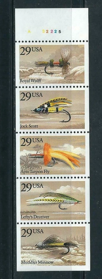 US SC # 2549a Fishing Flies , Pane of 5 plate # A32225. MNH - Image 1 of 2