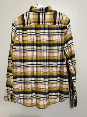 American Eagle Flannel Shirt Mens M/M/M Long Sleeve Super Soft Plaid Yellow Blue - Image 1 of 3
