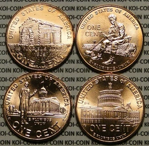 BU set of 4x P or D US 2009 Lincoln Bicentennial pennies from mint roll 1c coins - Picture 1 of 2