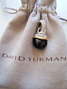 Pendentif rehausseur David Yurman onyx et diamants argent sterling or jaune 18 carats - Photo 1/11
