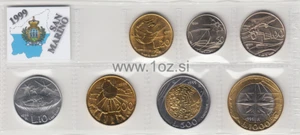 SET SAN MARINO 1999 - 7 monete (10, 20, 50, 100, 200, 500, 1000 LIRE) UNC - Foto 1 di 5