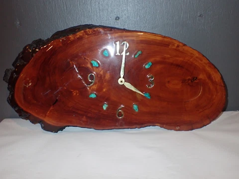 cedar or cypress Wood Log Slice Tree Trunk Slab Bark Wall Clock Turquoise Accent Cover