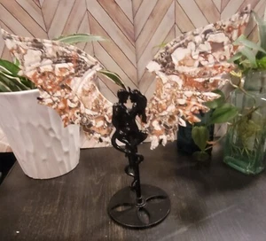Carved Mexican Agate Good / Evil Angel / Devil Wings With Stand - Picture 1 of 6