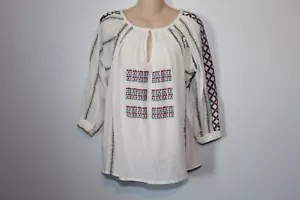 Rollhase 3/4 Arm bestickt Bauern Boho Top weiß Gr. Medium H12748 - Bild 1 von 9