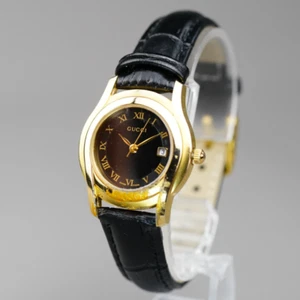GUCCI Women's Watch 5400L Gold 27mm Vintage New Battery New Leather Band - Picture 1 of 21